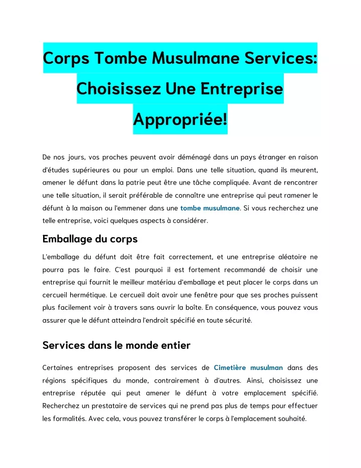 corps tombe musulmane services choisissez