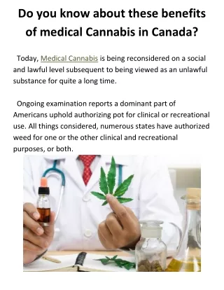 Do you know about these benefits of medical Cannabis in Canada?