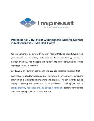 Professional Vinyl Floor Cleaning & Sealing Service in Melbourne is Just a Call Away!