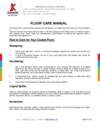 Best Epoxy Floor Manufacturer in India| Jemkon Epoxy Floor Care Manual