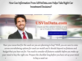 How Can Information From Usvindata.com Helps Take Right Car Investment Decisions?
