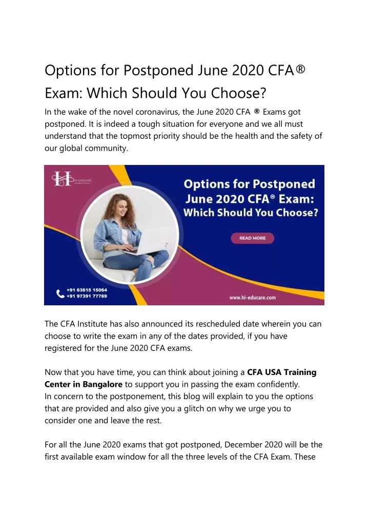 options for postponed june 2020 cfa exam which