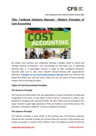 Textbook Solutions Manuals - Modern Principles of Cost Accounting