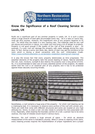 Know the Significance of a Roof Cleaning Service in Leeds, UK