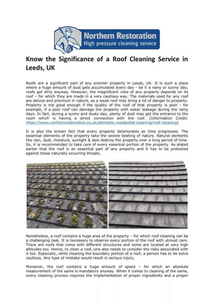 know the significance of a roof cleaning service