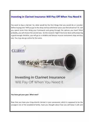 Investing in Clarinet Insurance Will Pay Off When You Need It