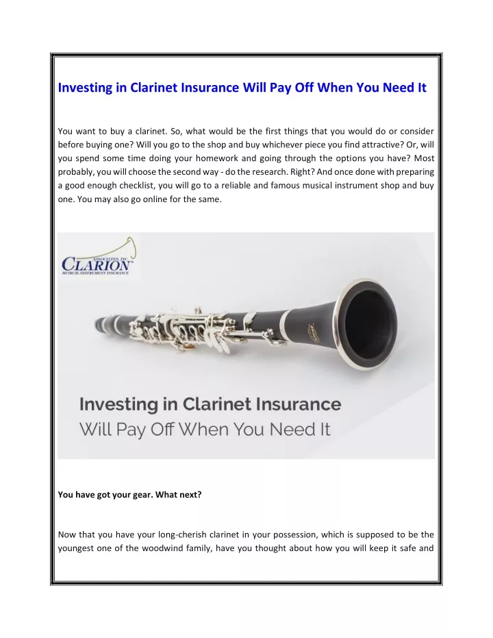investing in clarinet insurance will pay off when