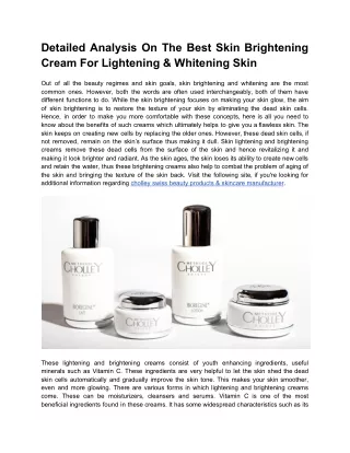 Detailed Analysis On The Best Skin Brightening Cream For Lightening & Whitening Skin