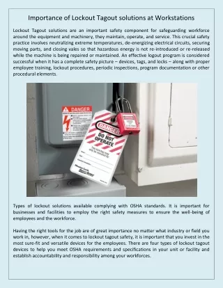 Importance of Lockout Tagout solutions at Workstations