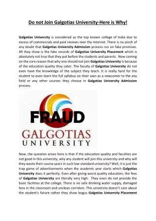 Galgotias University Admission Fraud