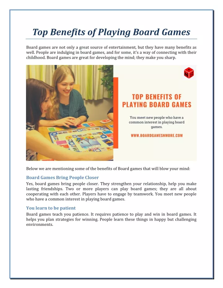 top benefits of playing board games