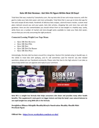 Keto XR Diet Pills : Boost Your Low Metabolism Rate Without Any Risk!