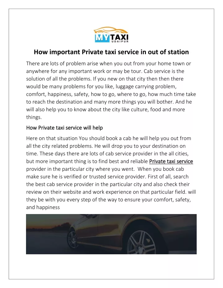 how important private taxi service