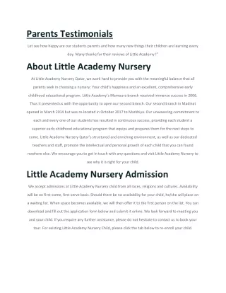 Little Academy Nursery Admission