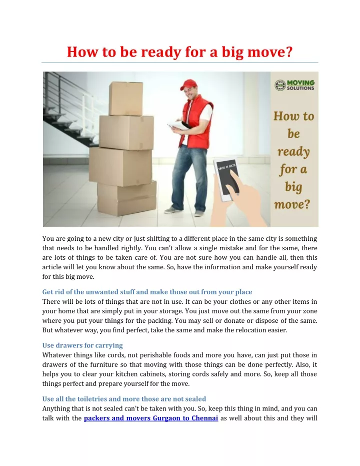 how to be ready for a big move