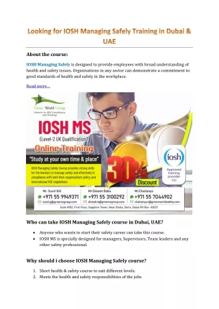 Looking for IOSH Managing Safely Training in Dubai & UAE
