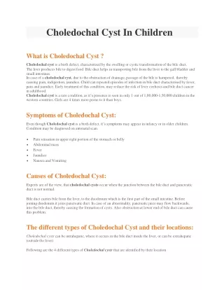 Choledochal Cyst In Children