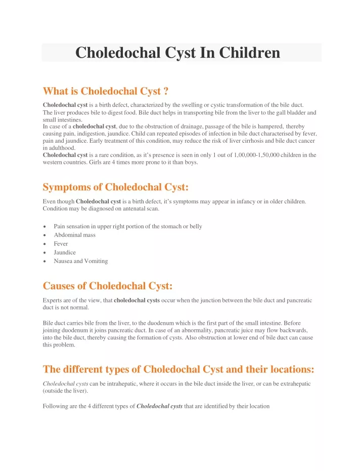 choledochal cyst in children