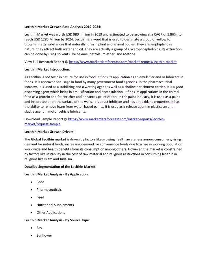 lecithin market growth rate analysis 2019 2024