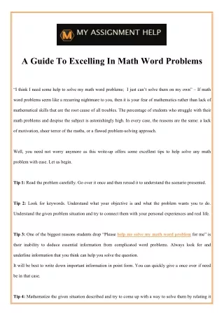 a guide to excelling in math word problems