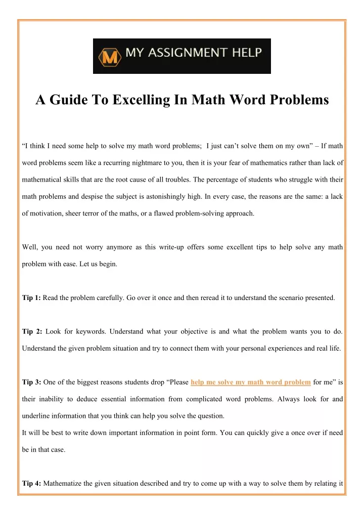 a guide to excelling in math word problems