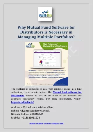 why mutual fund software for distributors