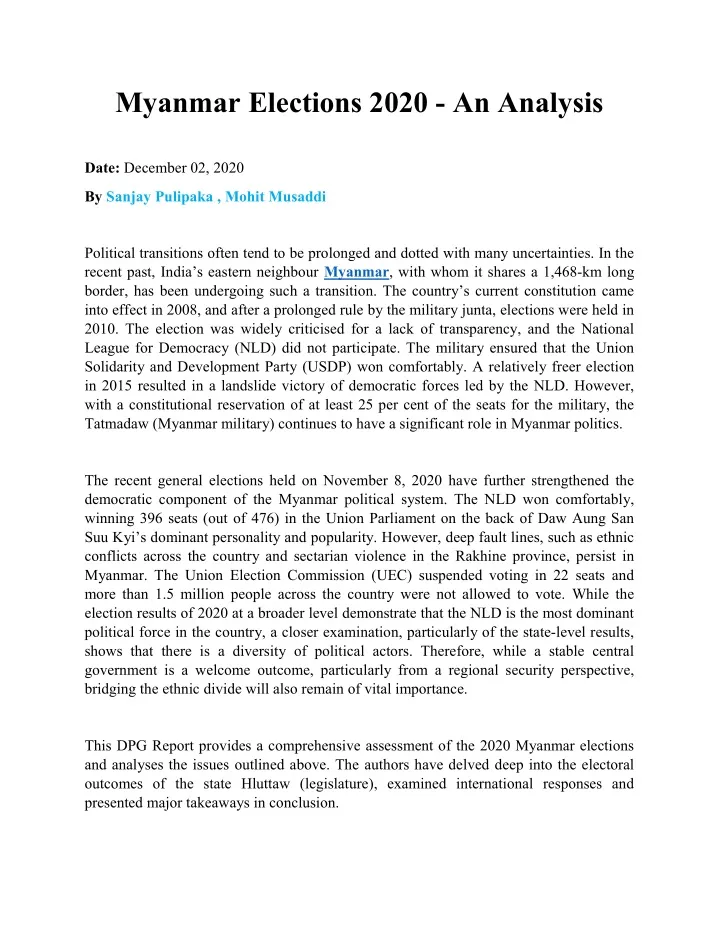 myanmar elections 2020 an analysis