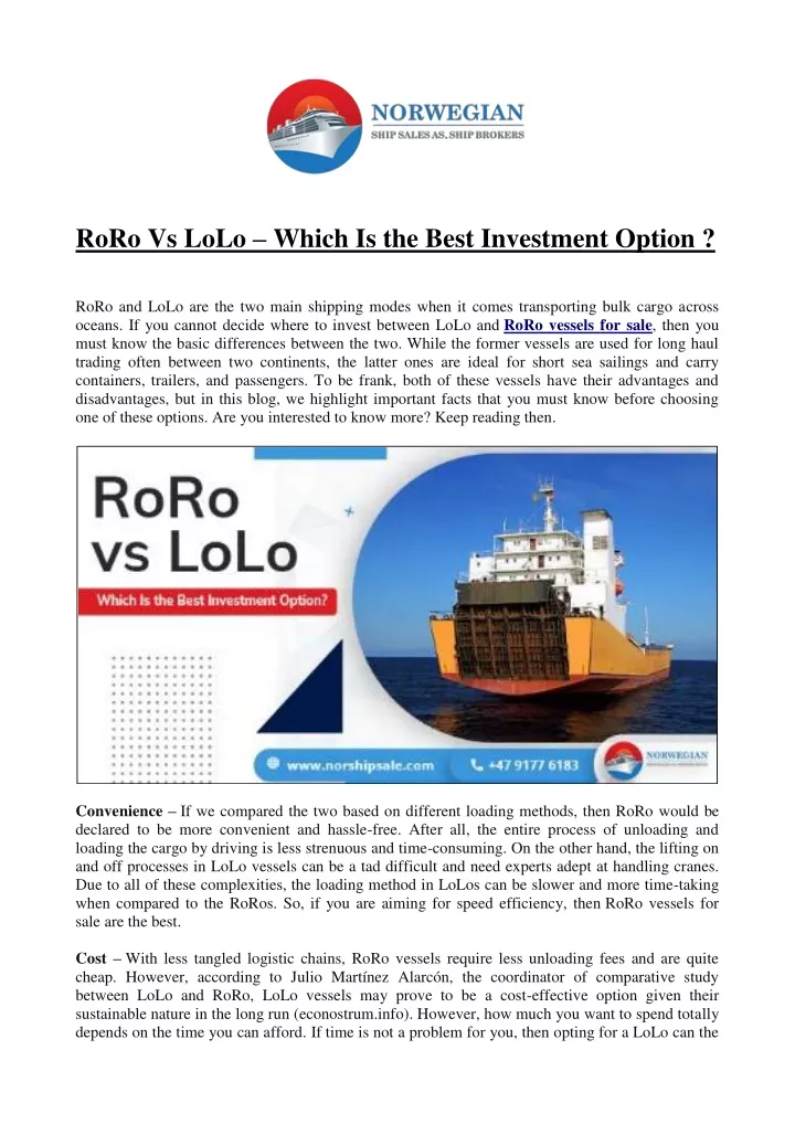 roro vs lolo which is the best investment option