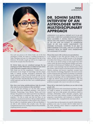 DR. SOHINI SASTRI:INTERVIEW OF AN ASTROLOGER WITH MULTIDISCIPLINARY APPROACH