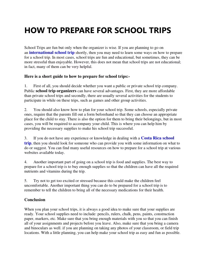 how to prepare for school trips