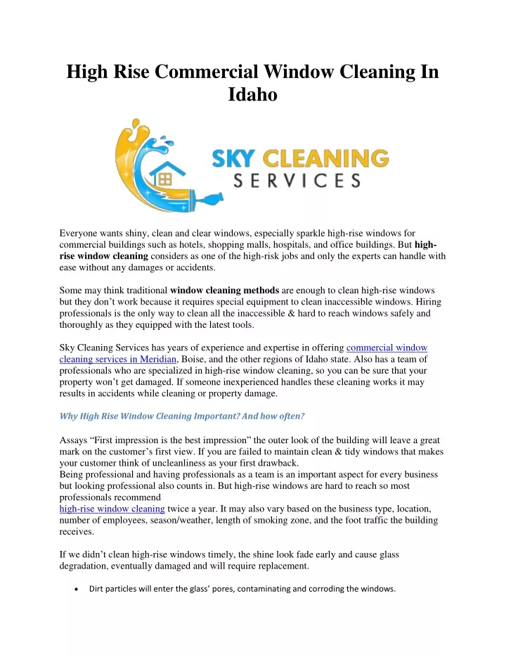 high rise commercial window cleaning in idaho