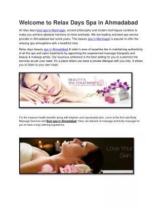 welcome to relax days spa in ahmadabad