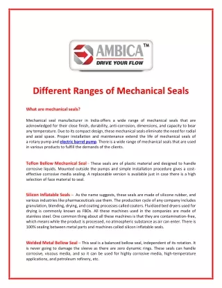 different ranges of mechanical seals