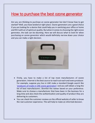 how to purchase the best ozone generator