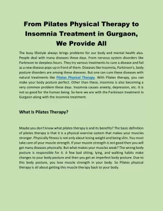 From Pilates Physical Therapy To Insomnia Treatment In Gurgaon, We Provide All