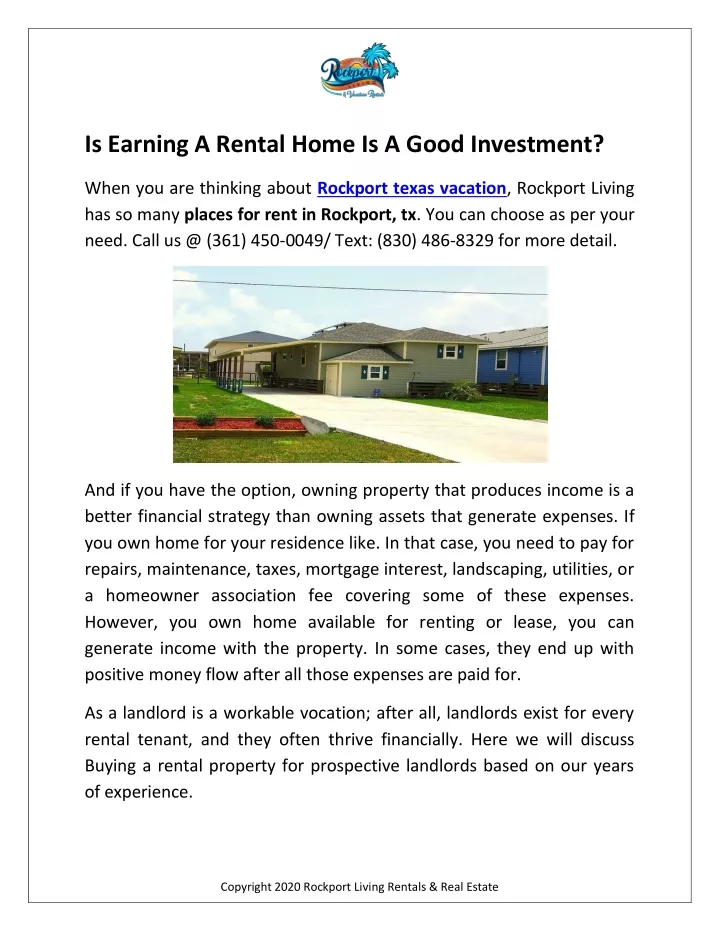 is earning a rental home is a good investment