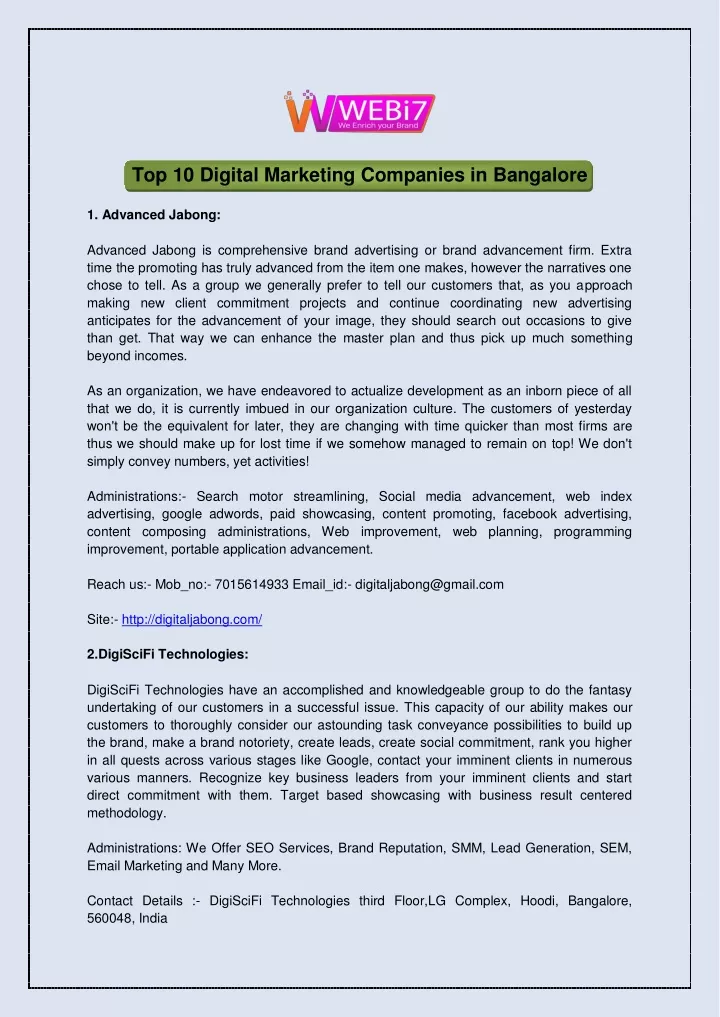 top 10 digital marketing companies in bangalore
