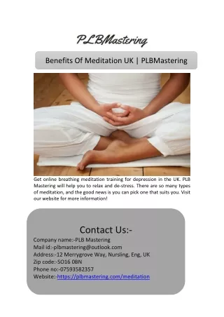 Benefits Of Meditation UK | PLBMastering