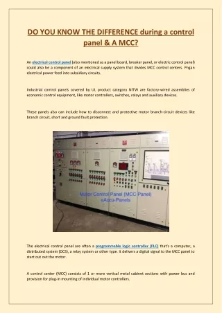 DO YOU KNOW THE DIFFERENCE during a control panel & A MCC?