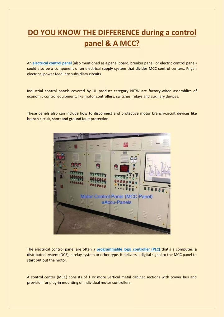 do you know the difference during a control panel