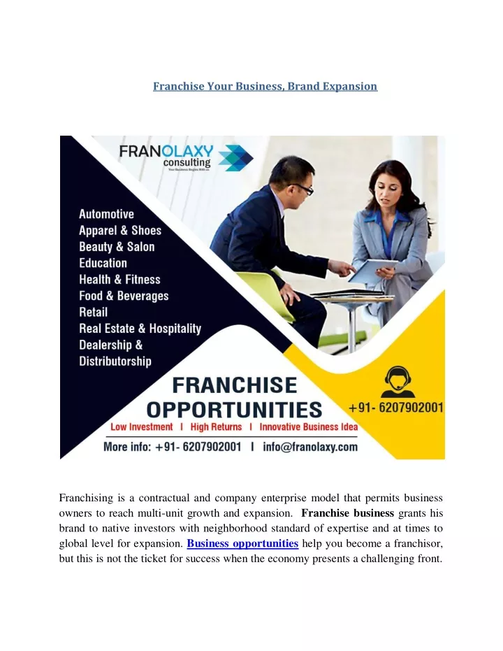 franchise your business brand expansion