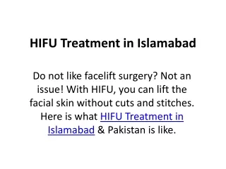 HIFU Treatment in Islamabad