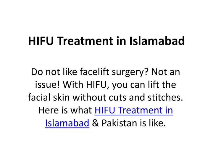 hifu treatment in islamabad