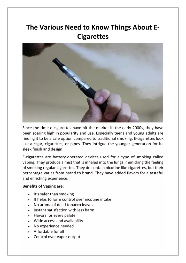 the various need to know things about e cigarettes