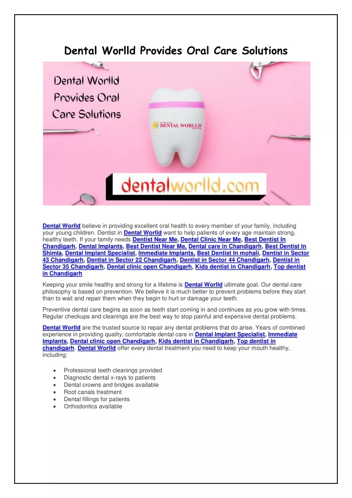 dental worlld provides oral care solutions