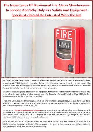 The Importance Of Bio-Annual Fire Alarm Maintenance In London