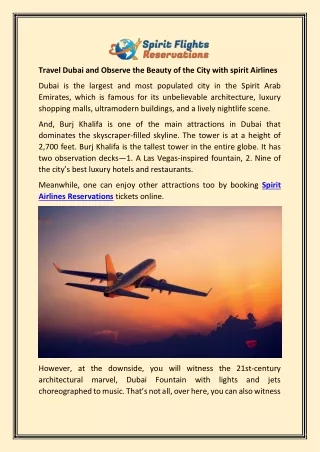 Travel Dubai and Observe the Beauty of the City with spirit Airlines