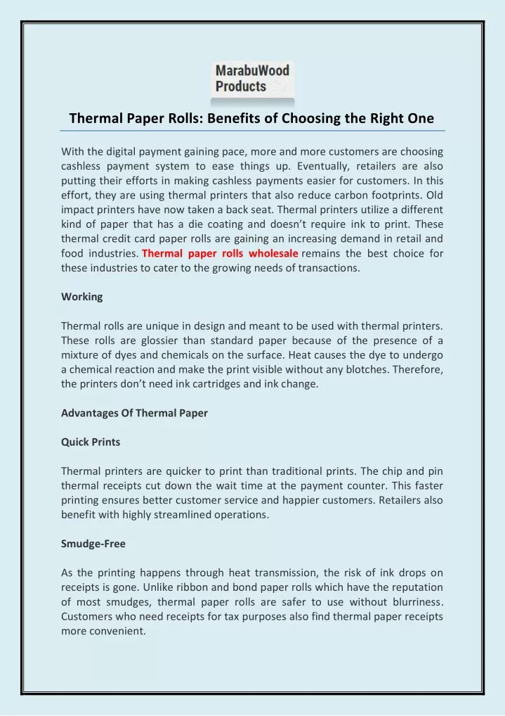 thermal paper rolls benefits of choosing