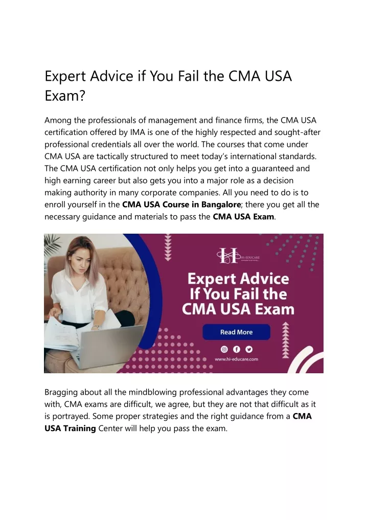 expert advice if you fail the cma usa exam