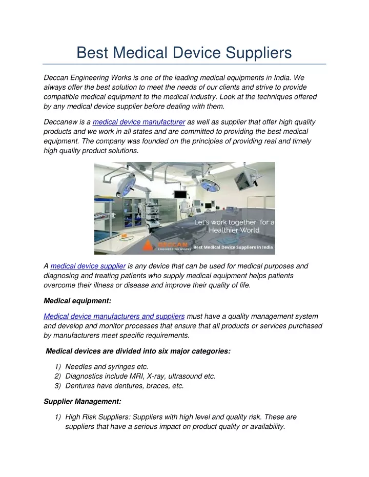 best medical device suppliers